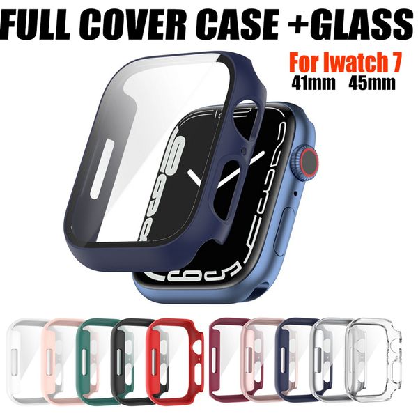 Matte Hard Watch Case com protetor de tela de vidro para Apple iWatch Watch Series 7 Cobertura completa 41 45 mm tem pacote de varejo