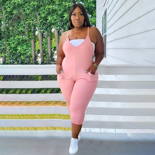 

plus size pants pink vest women jumpsuits sleeveless halter pure colored loose mid waist causal fashion rompers wholesale items