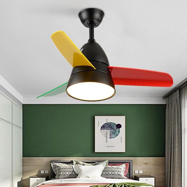 

wallpapers ceiling fan lights mute led small lamp cartoon electric chandelier bedroom dining room nordic
