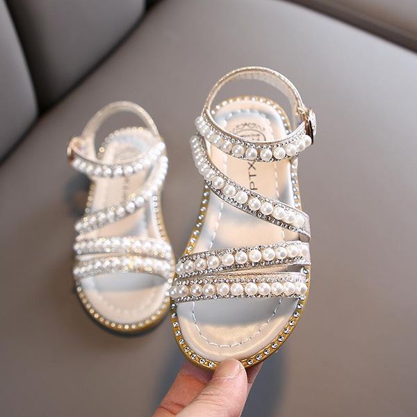 

girls sandals pearl sweet soft children's beach shoes kids summer floral princess fashion cute baby girl, Black;red