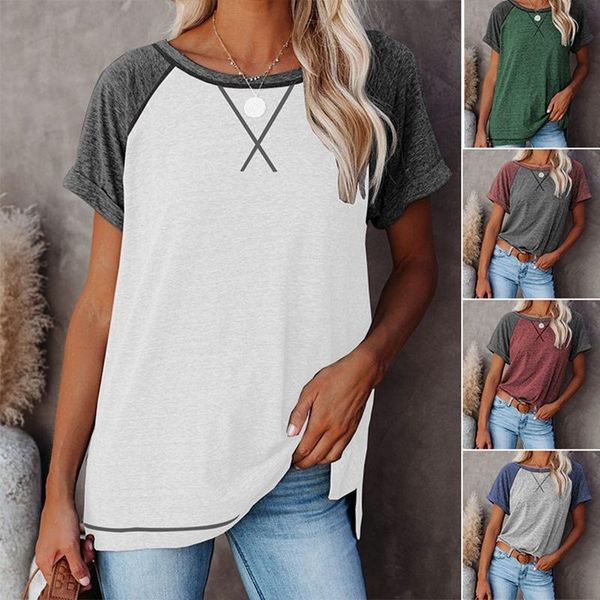 

women's t-shirt fashion casual color matching short-sleeve raglan round neck, White