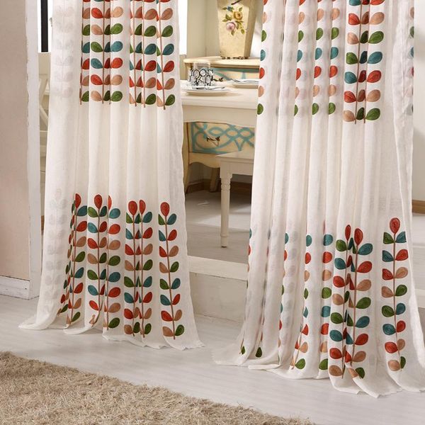 

customized korean pastoral cotton embroidery color leaf curtain gauze curtains for living dining room bedroom & drapes