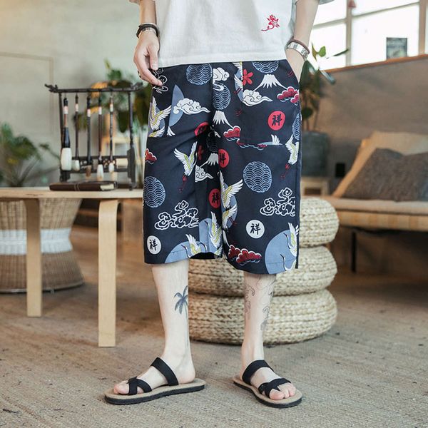 

men's pants style chinese loose large summer drawstring refreshing 5-point shorts thin casual lovem1 6325, Black