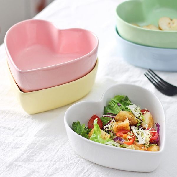 

bowls heart shape ceramic cake bowl colorful heatable dessert salad baking for brithday valentine's day household tableware