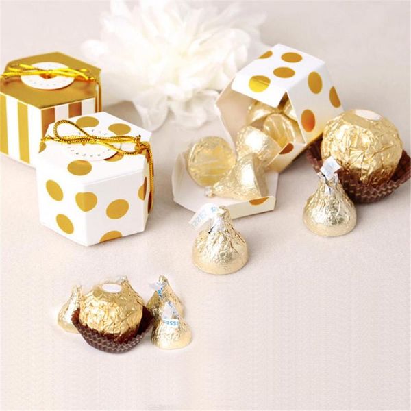 

gift wrap 10pcs mini golden stripe dots box hexagon wedding chocolate bronzing candy baking package party decorations