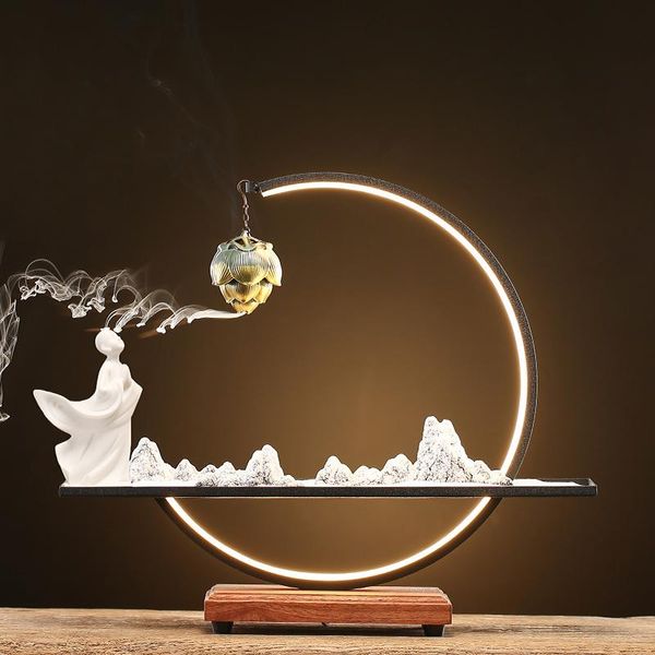 

waterfall incense burner holder tower arabic style modern led light electric incienso quemador fragrance lamps