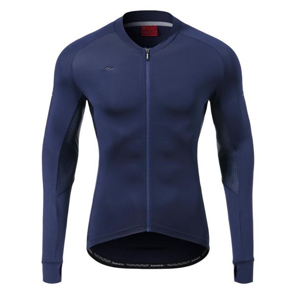 

santic men cycling jersey long sleeve comfortable sunscreen road bike mountain reflective asian racing jackets, Black;red