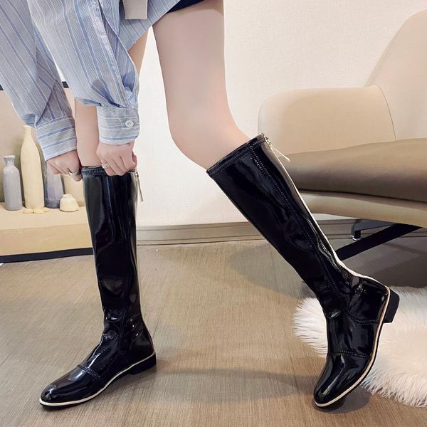 

boots women high heels zipper shoes boots-women winter footwear stiletto pointy autumn over-the-knee rubber leather 2021 ladies, Black