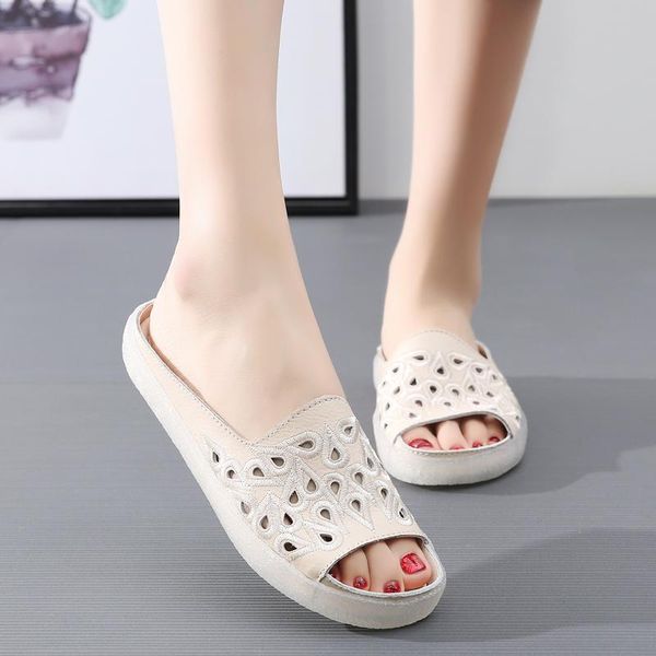 

fashion woman sandals summer shoes gladiator beach slippers cutout flat heels mule slipper embroidered, Black