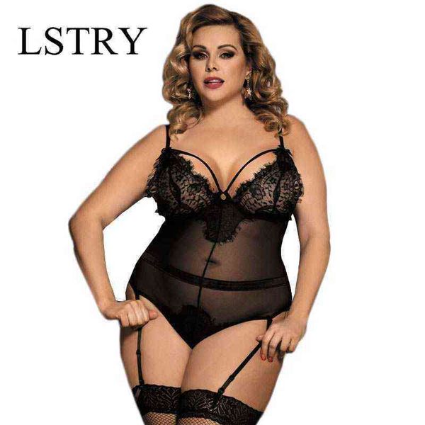 NXY Sexy Lingerie Black See Through Large Size Women Nightwear Scava fuori Backless Lace Erotica Set Nightwear1217