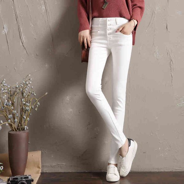 

women pant 2021 winter female elastic stretch thick warm skinny velvet denim pencil pants jeans trousers, Blue
