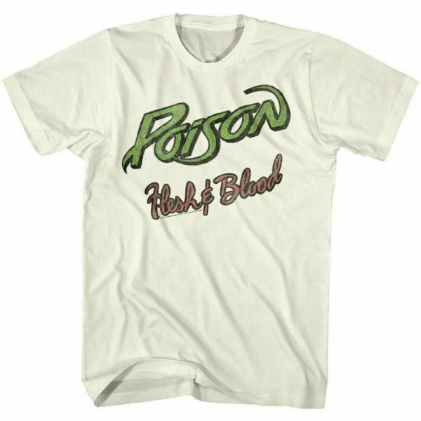 

poison flesh and blood t shirt mens licensed rock band tee retro vintage white, White;black