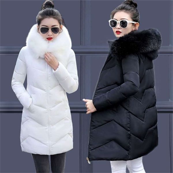 

large size 6xl 7xl women's winter jacket fashion white black coat female big fur hooded parkas warm long outwear 210927