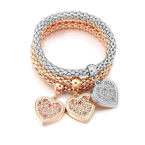 

link, chain friendship bracelet kit hollow love heart&tree of life crystal charm bracelets for women casual jewelry bangles gift wholesale, Black