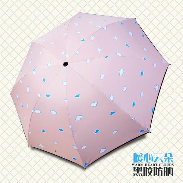 

umbrellas small fresh cartoon blue sky white clouds sun umbrella rain dual-use black plastic sunscreen uv protection