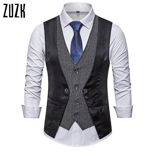 

fake two piece suit vest for men fashion patchwork gentleman business slim fit mens wedding waistcoats gilet costume homme men's vests, Black;white