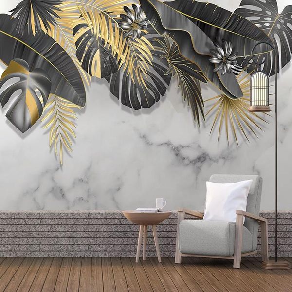 

wallpapers drop custom 3d wallpaper modern nordic style tropical plant leaves jazz white marble background wall mural stickers