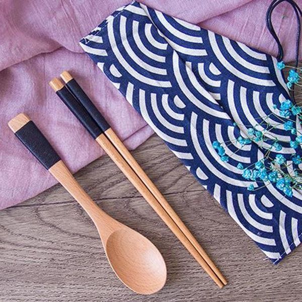 

portable japanese vintage wooden chopsticks spoon tableware set gift dinnerware sets