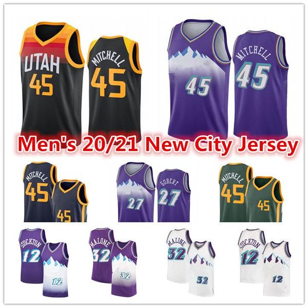 

vintage men's donovan 45 mitchell rudy 27 gobert mike 10 conley john 12 stockton karl 32 malone utahjazzcity basketball jerseys, Black;red