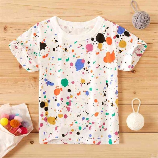 

summer baby girls and boys kids clothes toddler colorful splash-ink tee cotton short-sleeve 210528, Blue