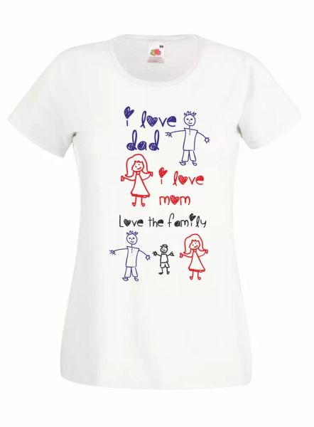 

t-shirt shirt women j977 love dad and mom i love my family gift, White;black