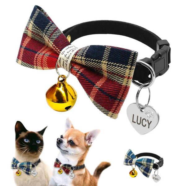 

cat collars & leads personalized puppy kitten plaid bell bowtie collar with custom engraved pet dogs cats id tag small dog for chihuahua