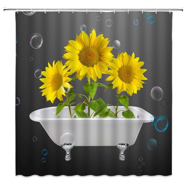 

sunflower shower curtain yellow sunflower in bathtub romance bubbles creative funny gray home bathroom decor quick dry fabric