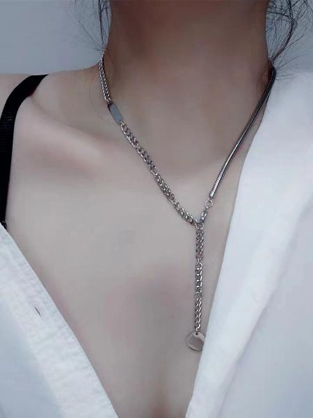 

chains punk titanium stainless steel necklace adjustable curb cuban link chain chokers vintage black gold tone solid metal pendant gift, Silver