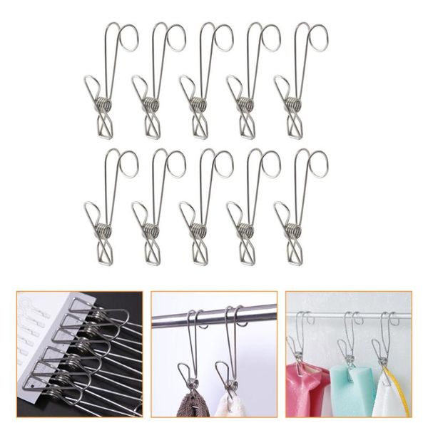 

hooks & rails 10pcs multi-functional clips with hook stainless steel clothespins (steel color)