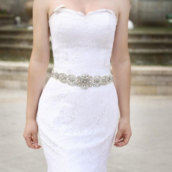 

wedding sashes zms433 bohemian bride belt accessories women engagement party prom evening dresses sash with rhinestone and crystal, White