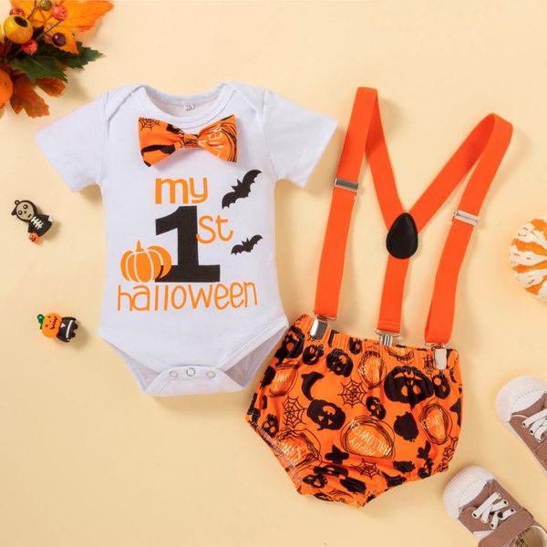

clothing sets baby clothes kids boys girls cotton halloween funny print overalls romper cute set born ropa bebes, White