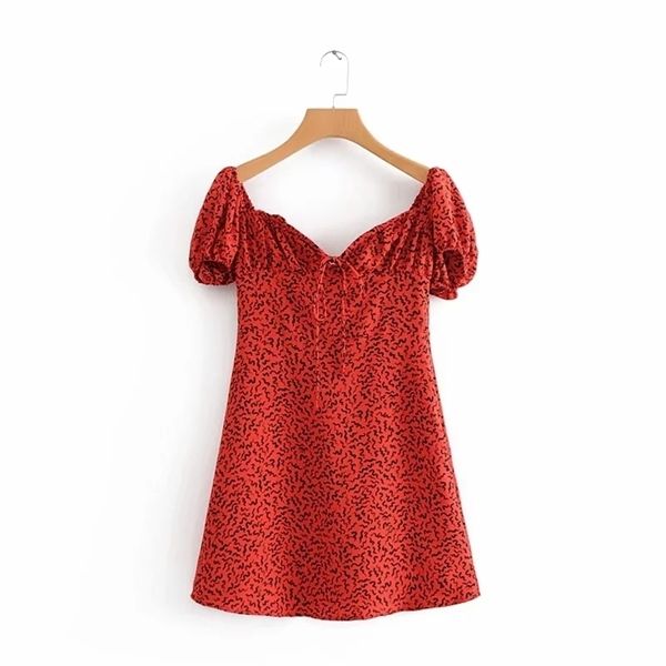 Abito vintage bohémien elegante sexy rosso mini casual manica corta club party es moda coreana boho beach vestidos 210521