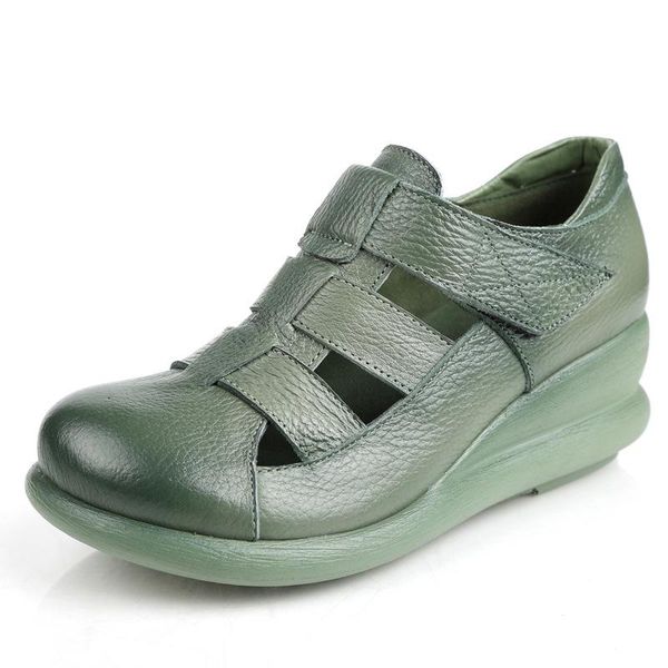 

platform summer flat genuine leather women's shoes sandals retro handmade hollow roman, Black