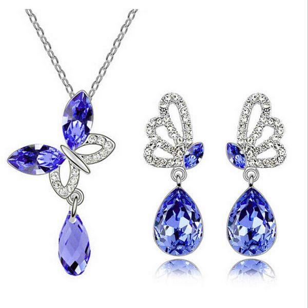

earrings & necklace austrian crystal butterfly set, Silver