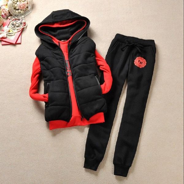 

women's hoodies & sweatshirts autumn and winter fashion women suit tracksuits casual set with a hood fleece sweatshirt three pieces, Black