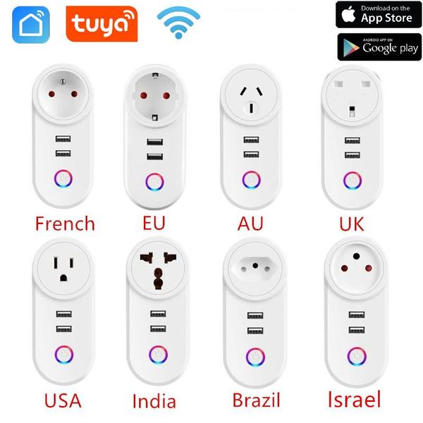 

smart power plugs wifi plug 16a monitor tuya app control outlet 2 usb port life works with alexa google assistant