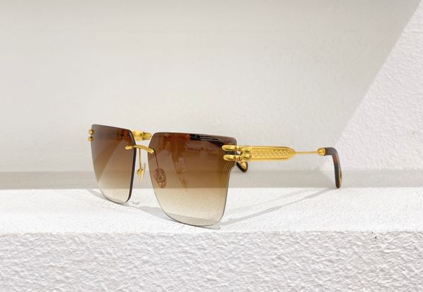 

square rimless sunglasses gold metal/brown shaded sonnenbrille men sun glasses uv400 protection eyewear with box, White;black