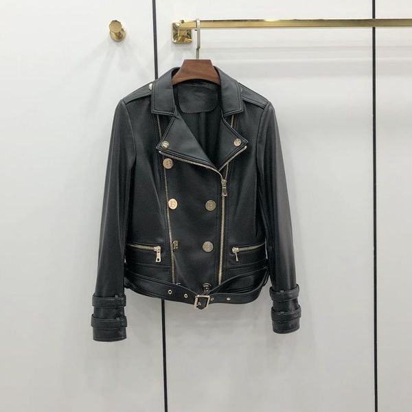 

women's leather & faux 2021 woman coats natural 100% sheepskin jackets female windbreaker overcoat h610, Black