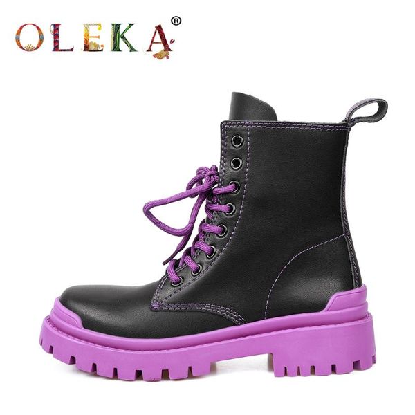 

boots oleka leather mid-calf winter square heel metal decoration round toe fur leisure style motorcycle as841, Black
