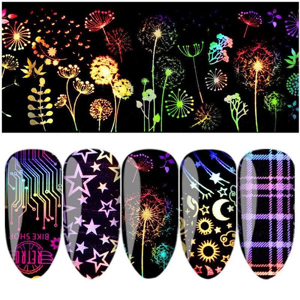 

nail art star sticker laser flame european and american elements female 10 styles mixed stickers & decals, Black