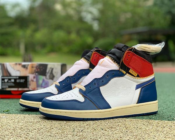 

union x 1s hiht go nrg basketball shoes white red blue toes luxurys designers men women jumpman 1 calf leather fashion