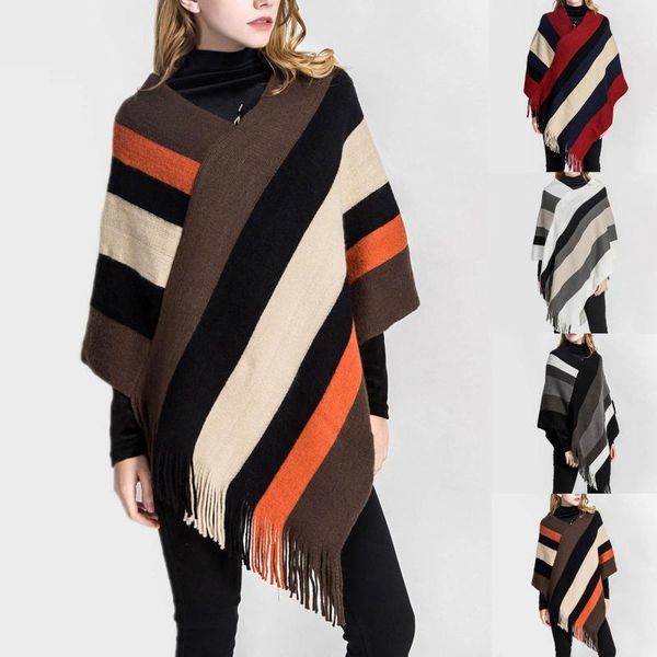 

luxury scarf winter women blanket stripe splicing scarves shawls warmer wraps bufanda para mujer women's, Blue;gray