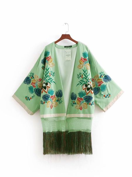 

women's jackets women bb110-8351 europe fashion embroidery kimono coat, Black;brown