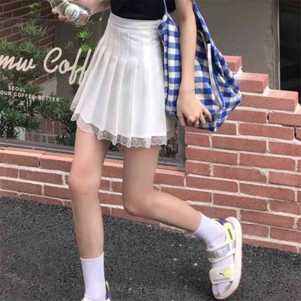 

stitching lace white skirt for women in summer 210529, Black