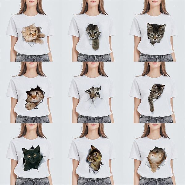 

short sleeve cat trendy femme womens t shirt beautiful casual plus size, White