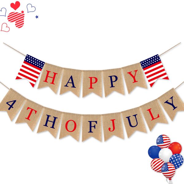 Bandiere del Giorno dell'Indipendenza americana Hanging Streamer Party Decoration Supplies Banner Pull Flag Happy 4th of July Juta