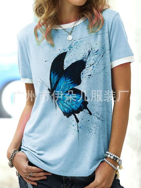 

women's t-shirt (edor) girls butterfly print crew neck short sleeve cxmf, White