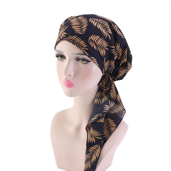 

beanie/skull caps muslim hijab cancer chemo feather striped print hat turban cap cover hair loss head scarf pre-tied accessories for women, Blue;gray