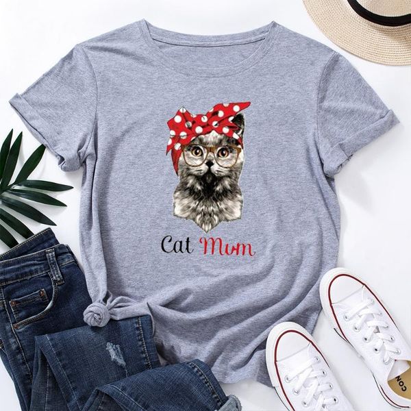 

women's t-shirt 2021 summer s-5xl plus size cute cat print tshirt 100%cotton women t shirt short sleeve graphic tees female, White
