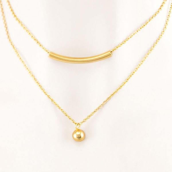 

100% stainless steel ball tube double layer chain necklace collar choker for women single piece chokers, Golden;silver